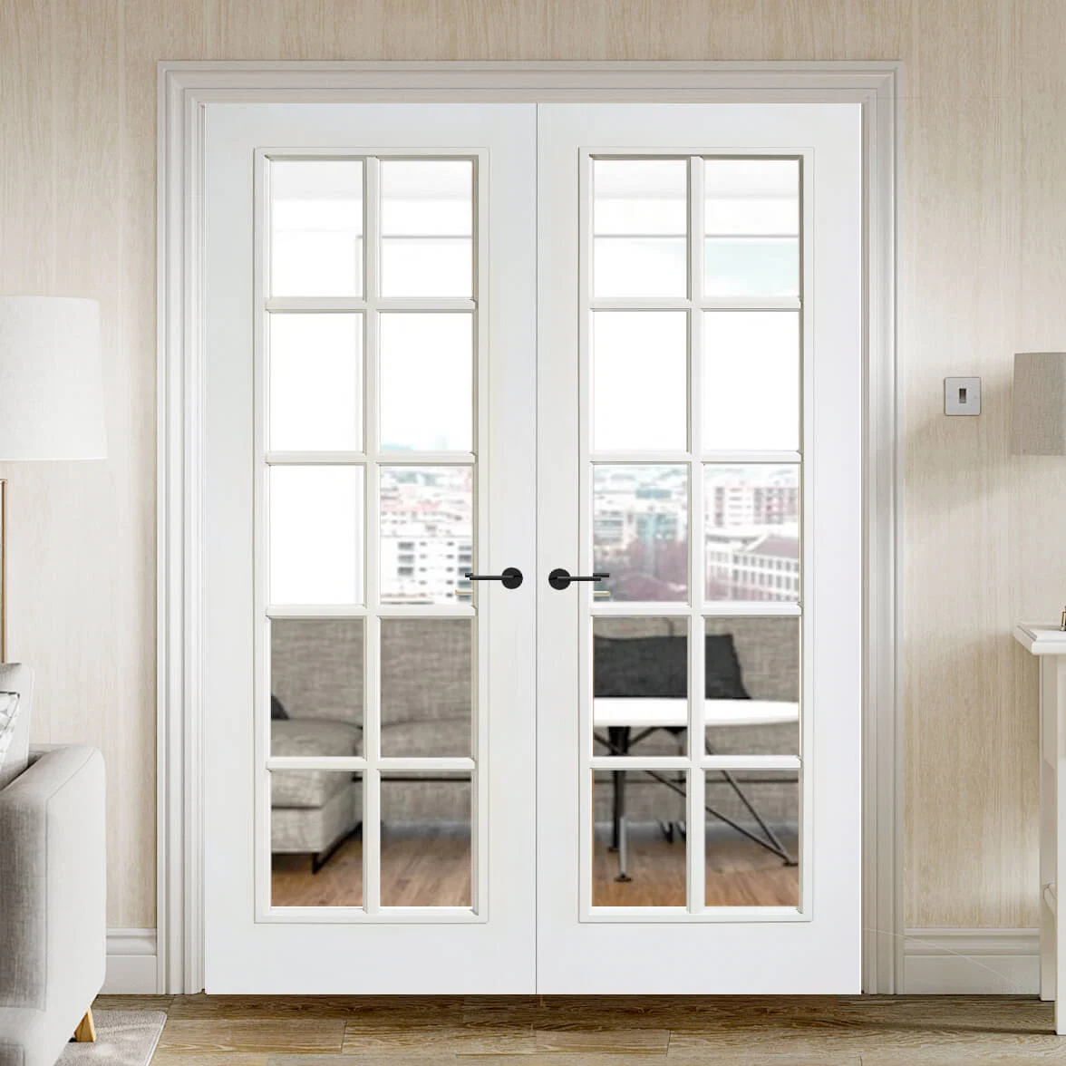 Siddhi Galvalume Steel Entrance Door - White Moulded 10-Light French Glass Door